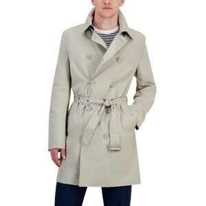 Tommy Hilfiger Men's Silver Gray Casual Modern-Fit Mid Length Raincoat Size 40R